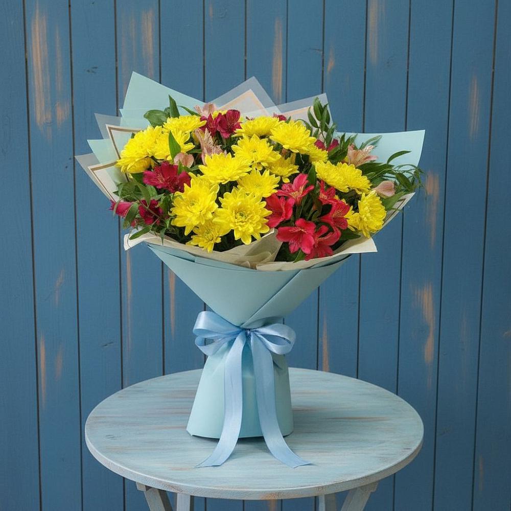 Букет цветов из: Альстромерии и Хризантемы в Покрово-Пригородном