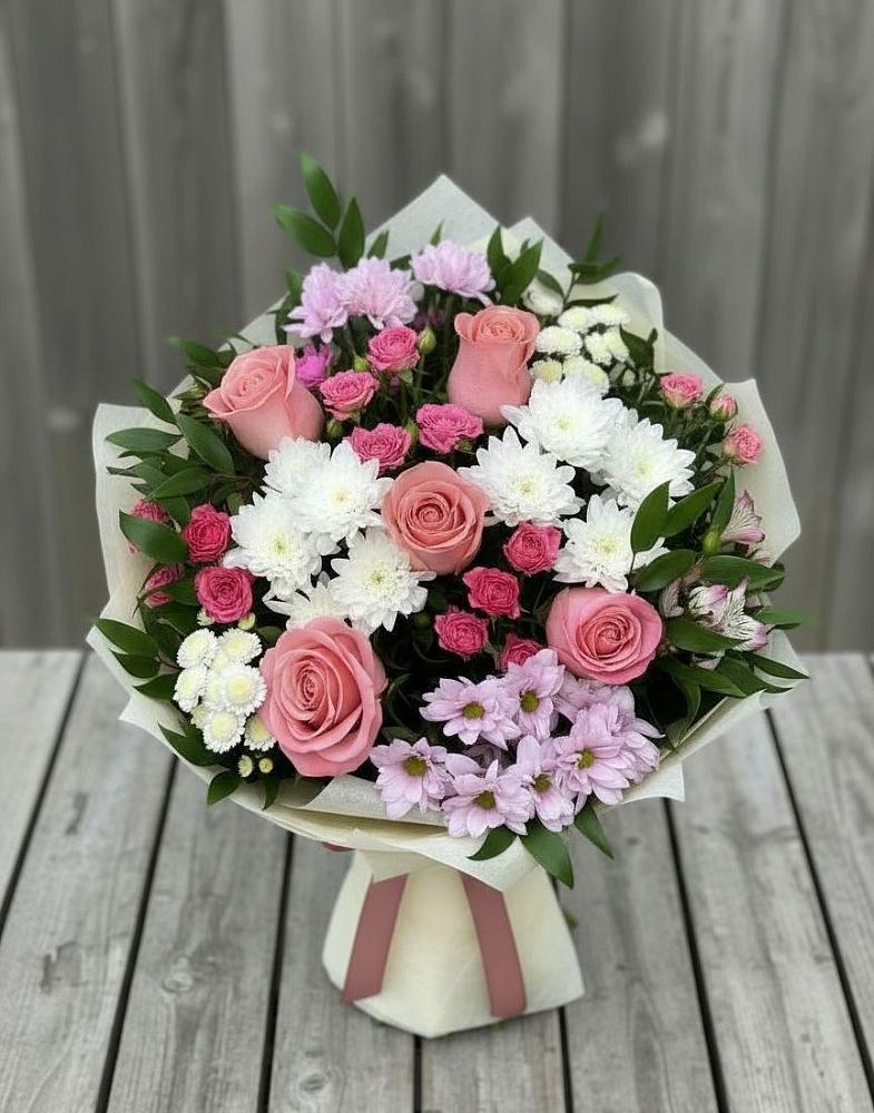 Букет цветов из: Альстромерии, Гвоздики, Розы и Хризантемы в Покрово-Пригородном