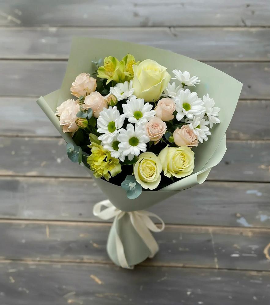 Букет цветов из: Альстромерии, Розы и Хризантемы в Покрово-Пригородном