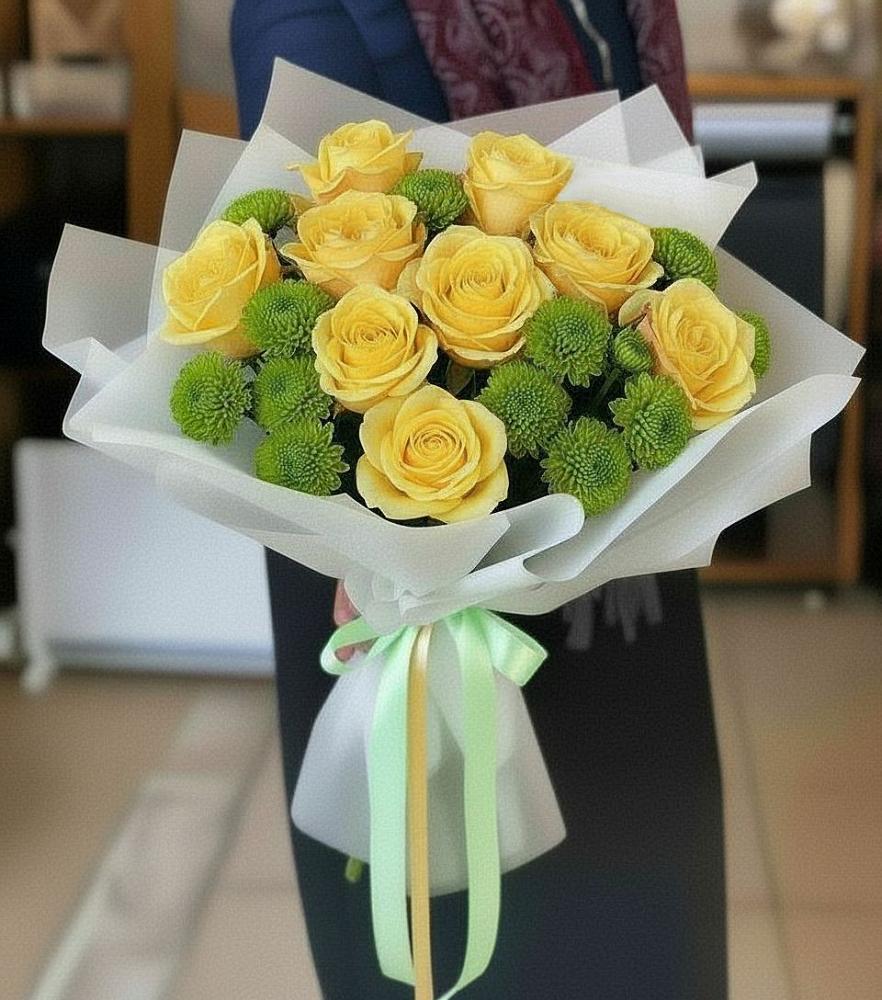 Букет цветов из: Хризантемы и Розы в Покрово-Пригородном