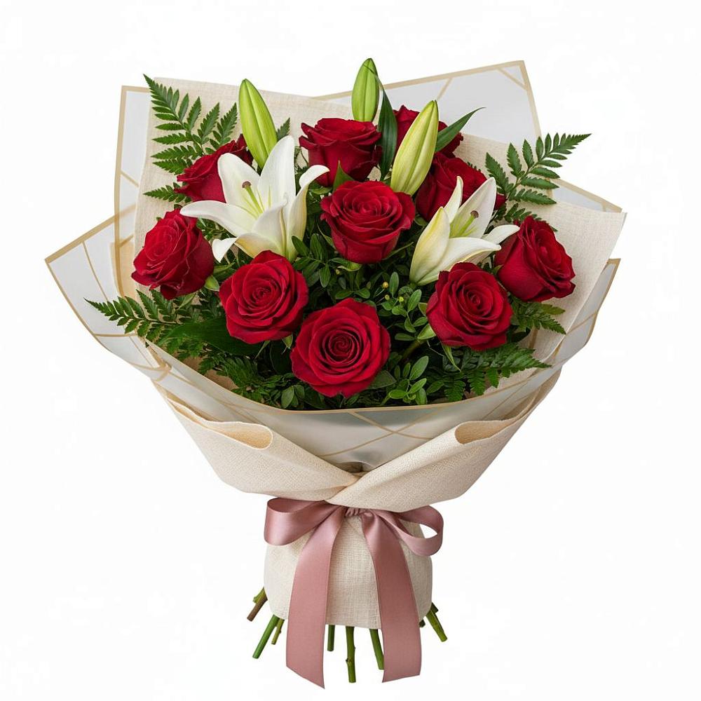 Букет цветов из: Лилии и Розы в Покрово-Пригородном