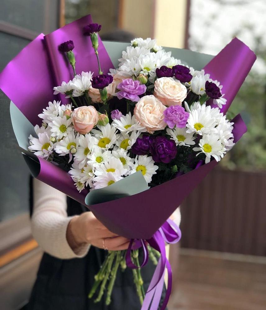 Букет цветов из: Хризантемы, Гвоздики и Розы в Покрово-Пригородном