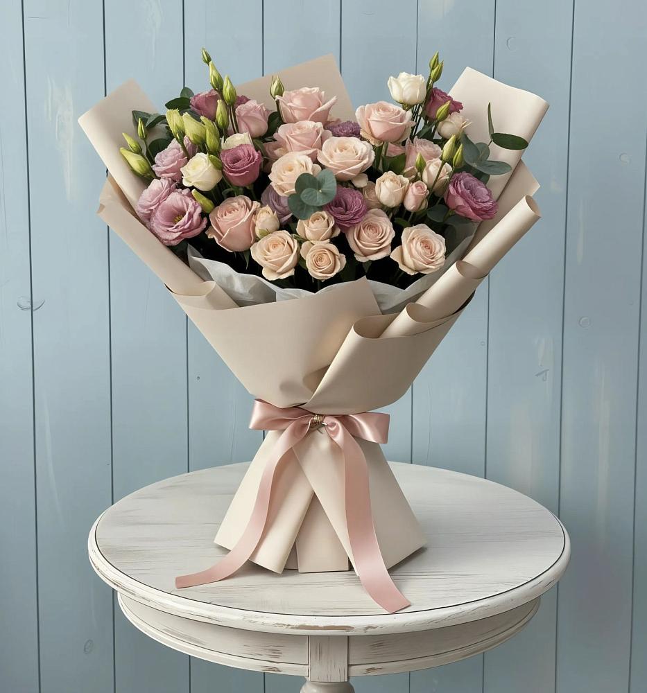 Букет цветов из: Розы и Лизиантусы в Покрово-Пригородном