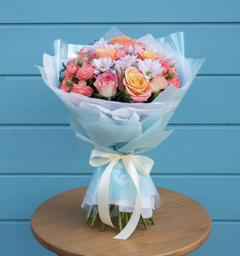 Букет цветов из: Хризантемы и Розы в Покрово-Пригородном