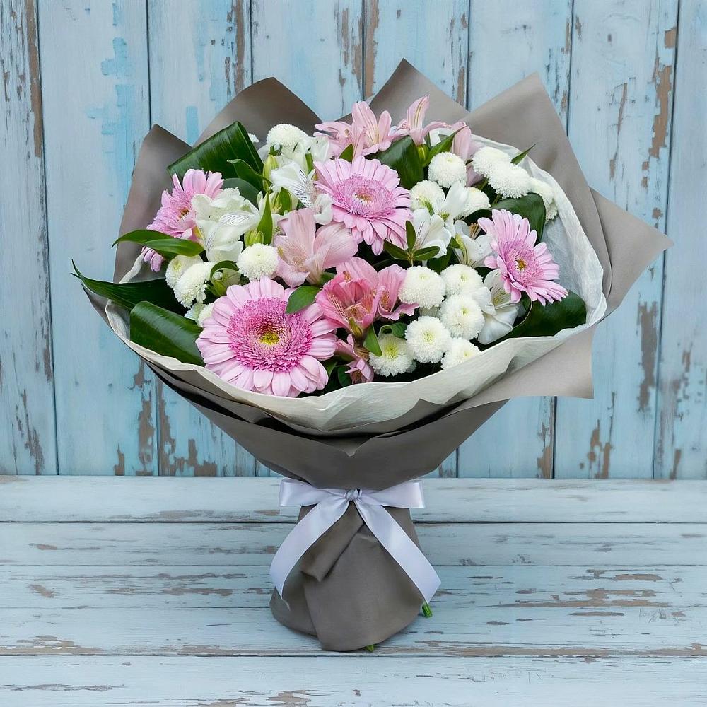 Букет цветов из: Герберы, Альстромерии и Хризантемы в Покрово-Пригородном