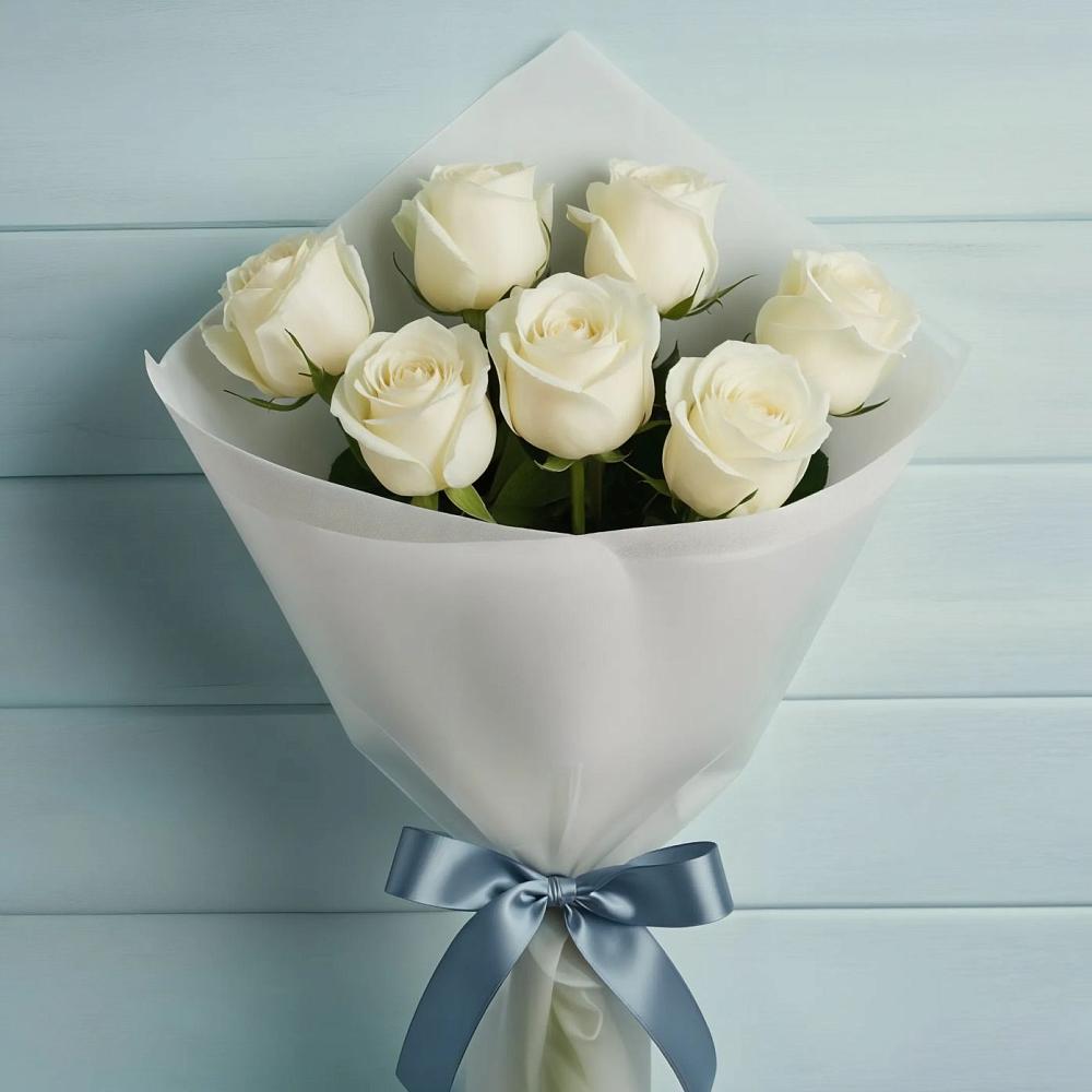 Букет 7 Белых роз Эдлесс Лав в Покрово-Пригородном